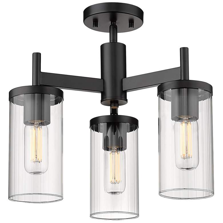Image 1 Winslett 16 1/2" Matte Black 3-Light Semi-Flush With Ribbed Clear Glas