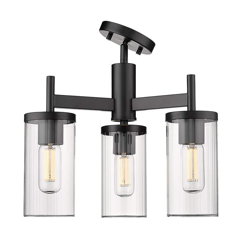 Image 4 Winslett 16 1/2" Matte Black 3-Light Semi-Flush With Ribbed Clear Glas more views