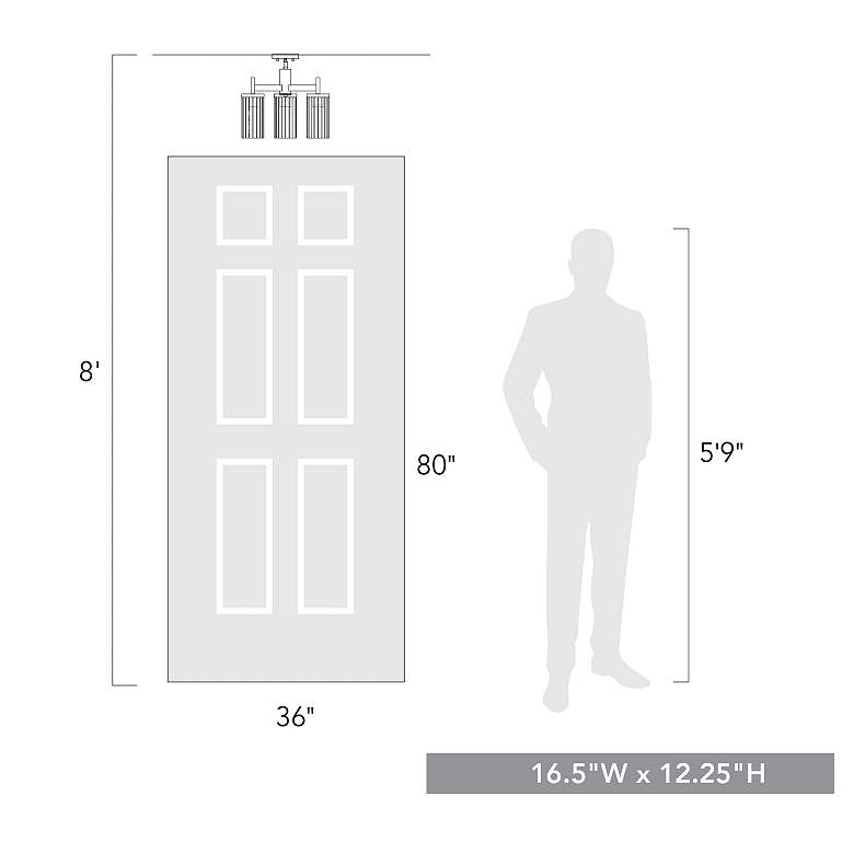 Image 5 Winslett 16 1/2" Matte Black 3-Light Semi-Flush With Ribbed Clear Glas more views