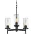 Winslett 19 1/2" Matte Black 3-Light Chandelier With Ribbed Clear Glas