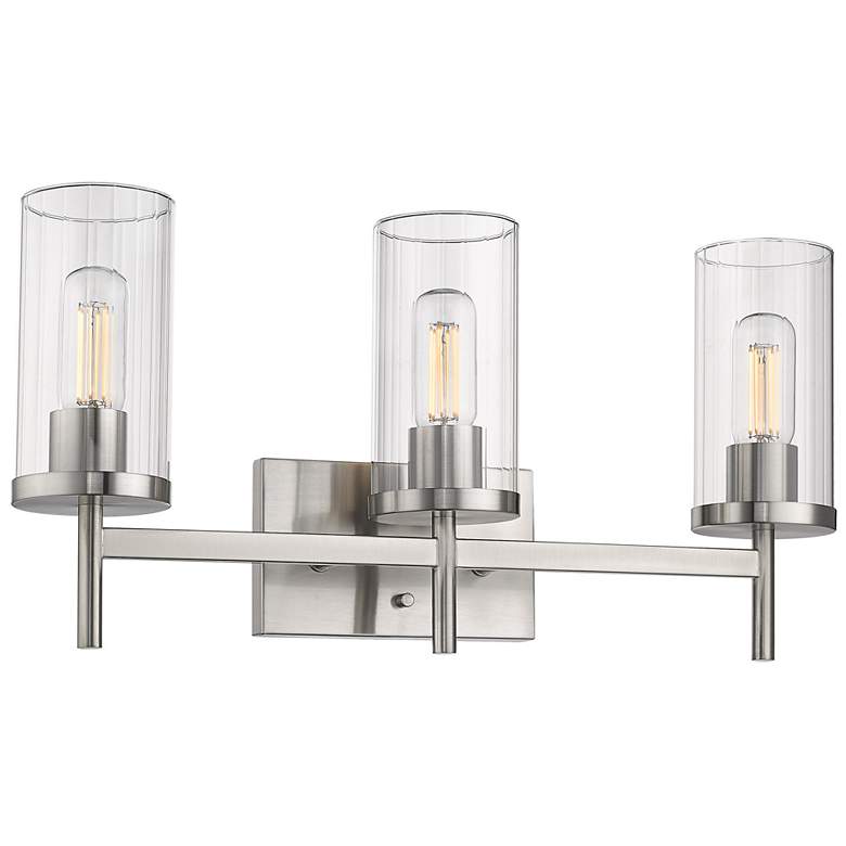 Image 1 Winslett 23 1/8" Wide Pewter 3-Light Bath Light with Ribbed Clear Glas