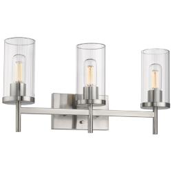 Winslett 23 1/8&quot; Wide Pewter 3-Light Bath Light with Ribbed Clear Glas