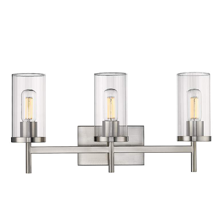 Image 2 Winslett 23 1/8" Wide Pewter 3-Light Bath Light with Ribbed Clear Glas more views