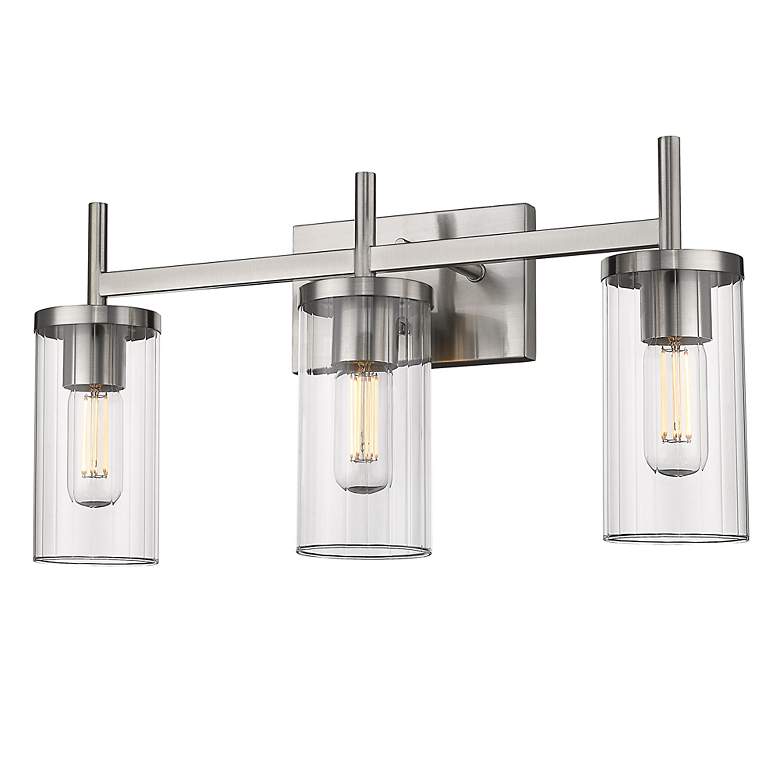 Image 3 Winslett 23 1/8" Wide Pewter 3-Light Bath Light with Ribbed Clear Glas more views