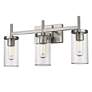 3_Winslett 23 1/8" Wide Pewter 3-Light Bath Light with Ribbed Clear Glas more views