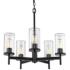 Winslett 23 3/4" Matte Black 5-Light Chandelier With Ribbed Clear Glas
