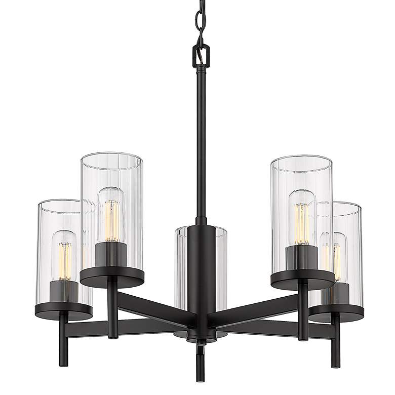 Image 6 Winslett 23 3/4 inch Matte Black 5-Light Chandelier With Ribbed Clear Glas more views