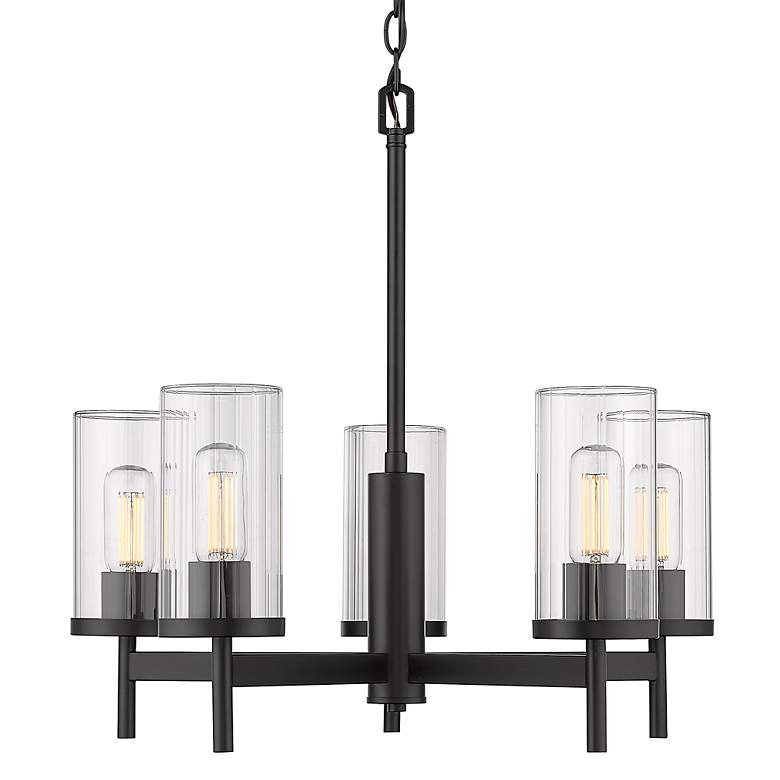 Image 7 Winslett 23 3/4 inch Matte Black 5-Light Chandelier With Ribbed Clear Glas more views