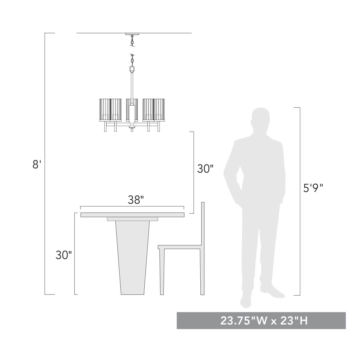 Winslett 23 3/4" Wide Matte Black 5-Light Chandelier in scene