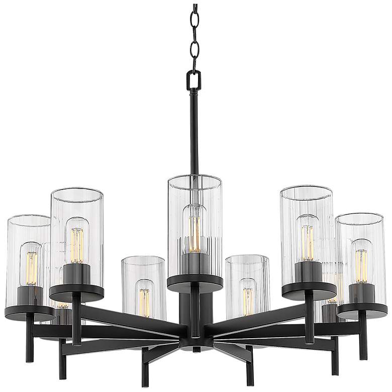 Image 3 Winslett 30 1/4" Matte Black 9-Light Chandelier With Ribbed Clear Glas