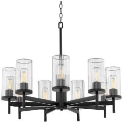 Winslett 30 1/4&quot; Matte Black 9-Light Chandelier With Ribbed Clear Glas