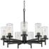 Winslett 30 1/4" Matte Black 9-Light Chandelier With Ribbed Clear Glas