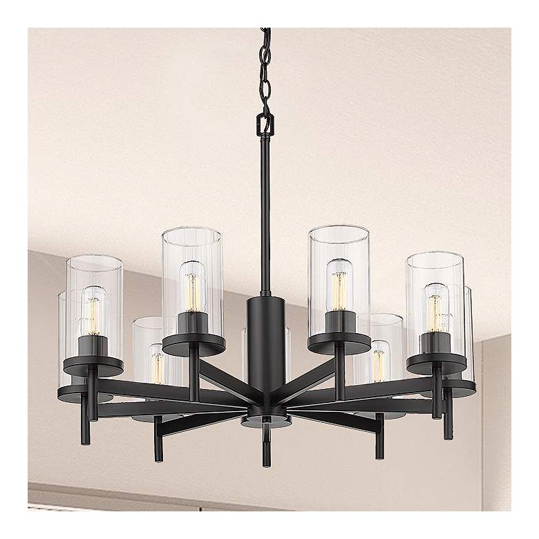 Image 2 Winslett 30 1/4" Matte Black 9-Light Chandelier With Ribbed Clear Glas