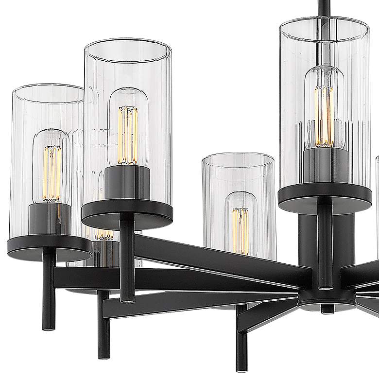 Image 4 Winslett 30 1/4 inch Matte Black 9-Light Chandelier With Ribbed Clear Glas more views