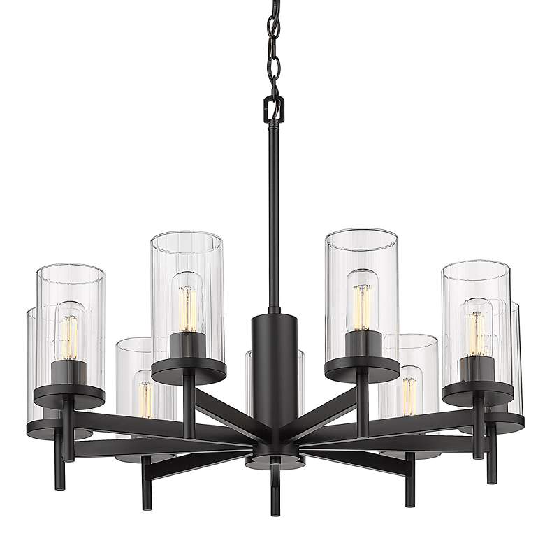 Image 5 Winslett 30 1/4" Matte Black 9-Light Chandelier With Ribbed Clear Glas more views