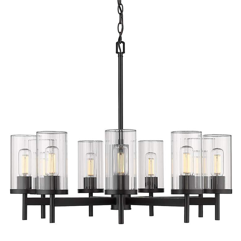 Image 6 Winslett 30 1/4" Matte Black 9-Light Chandelier With Ribbed Clear Glas more views