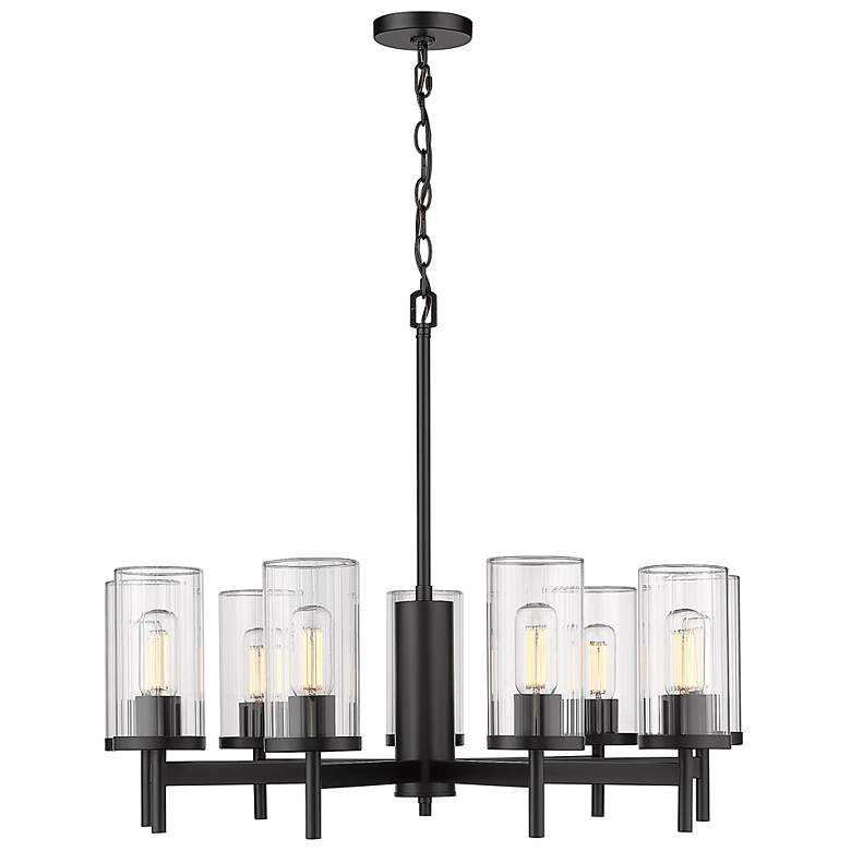 Image 7 Winslett 30 1/4" Matte Black 9-Light Chandelier With Ribbed Clear Glas more views