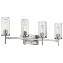 Winslett 31 3/4&quot; Wide Pewter 4-Light Bath Light with Ribbed Clear Glas