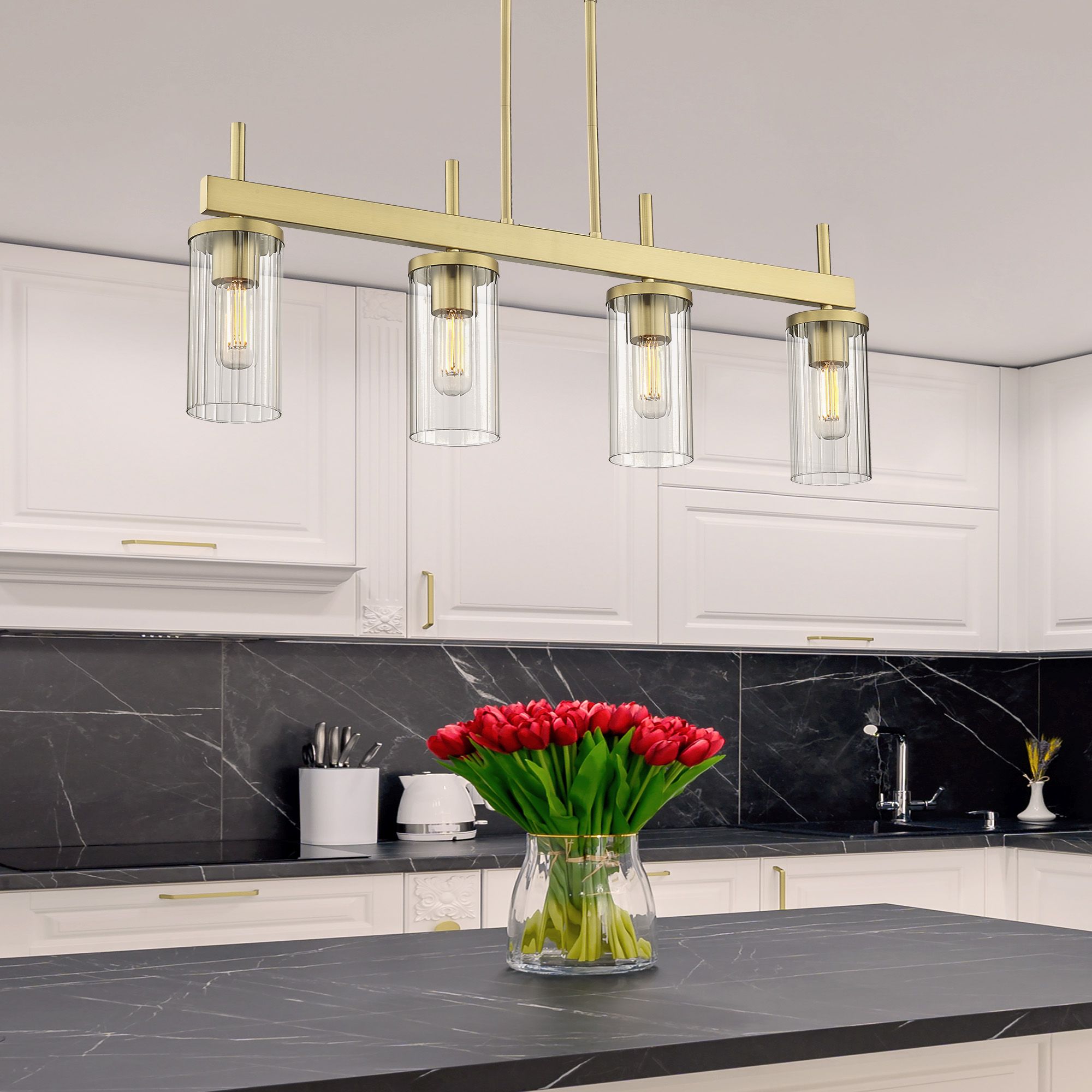 Image 6 Winslett 34 5/8" Wide Linear Pendant in Champagne Bronze with Clear Gl more views