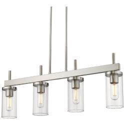 Winslett 34 5/8&quot; Wide Pewter 4-Light Linear Pendant With Ribbed Clear