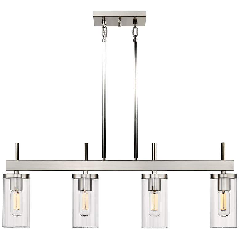 Image 3 Winslett 34 5/8" Wide Pewter 4-Light Linear Pendant With Ribbed Clear more views