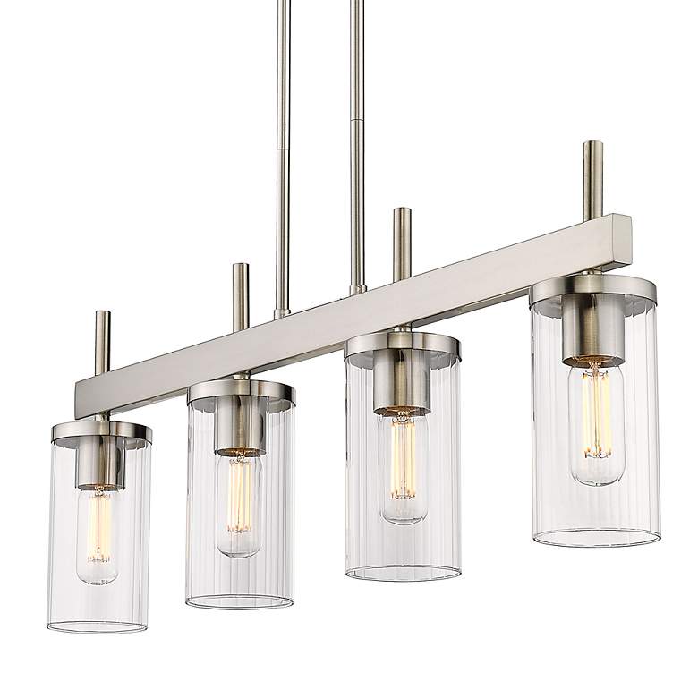 Image 4 Winslett 34 5/8" Wide Pewter 4-Light Linear Pendant With Ribbed Clear more views