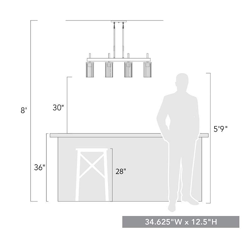 Image 6 Winslett 34 5/8" Wide Pewter 4-Light Linear Pendant With Ribbed Clear more views