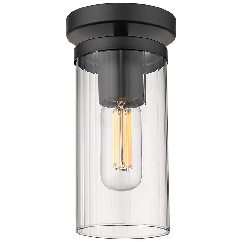 Image 1 Winslett 4 3/4" Wide Matte Black 1-Light Semi-Flush With Ribbed Clear