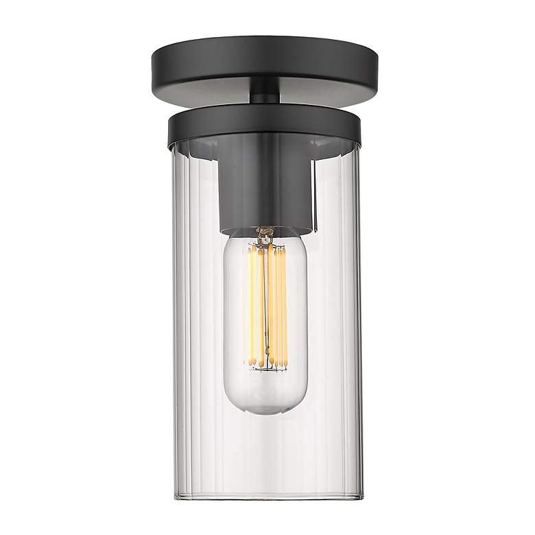 Image 2 Winslett 4 3/4" Wide Matte Black 1-Light Semi-Flush With Ribbed Clear more views