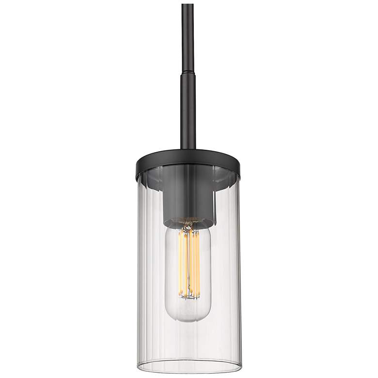 Image 1 Winslett 4 3/4" Wide Matte Black Mini Pendant with Ribbed Clear Glass