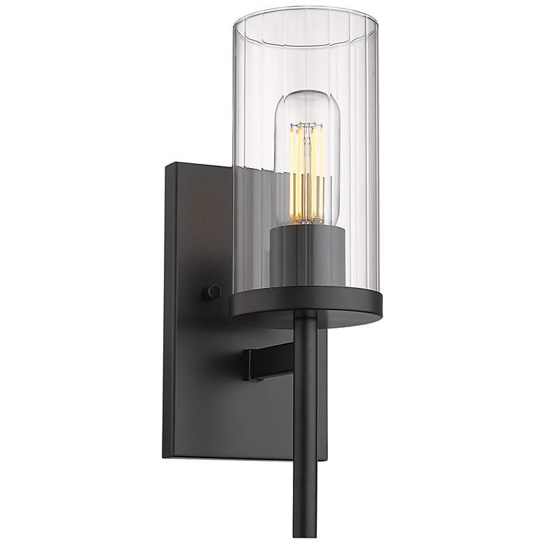 Image 1 Winslett 4 3/4" Wide Matte Black Wall Sconce with Ribbed Clear Glass