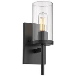 Winslett 4 3/4&quot; Wide Matte Black Wall Sconce with Ribbed Clear Glass