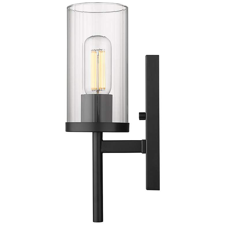 Image 3 Winslett 4 3/4" Wide Matte Black Wall Sconce with Ribbed Clear Glass more views