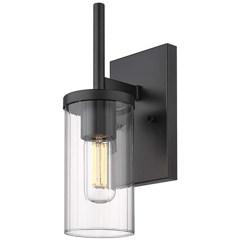 Image 5 Winslett 4 3/4" Wide Matte Black Wall Sconce with Ribbed Clear Glass more views