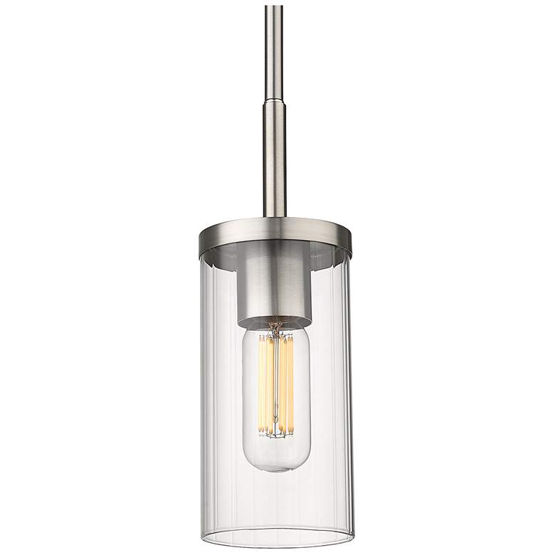 Image 1 Winslett 4 3/4" Wide Pewter 1-Light Mini Pendant with Ribbed Clear Gla