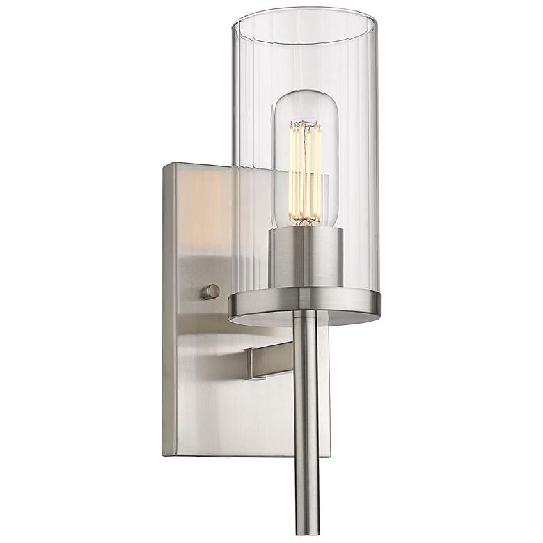Image 1 Winslett 4 3/4 inch Wide Pewter 1-Light Wall Sconce with Ribbed Clear Glas
