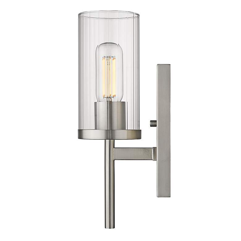Image 2 Winslett 4 3/4" Wide Pewter 1-Light Wall Sconce with Ribbed Clear Glas more views