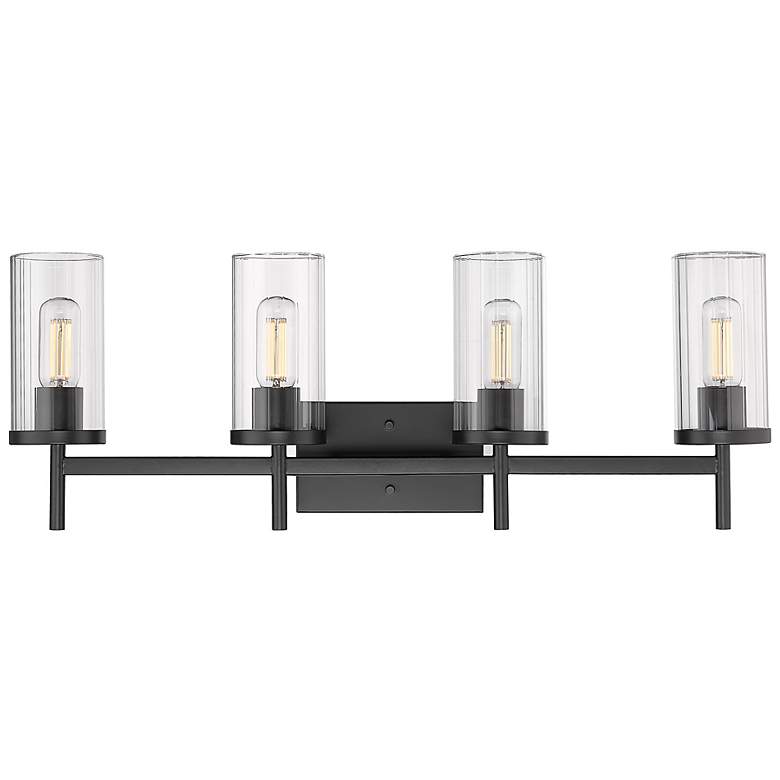 Image 3 Winslett Matte Black 4-Light Bath Light with Ribbed Clear Glass more views