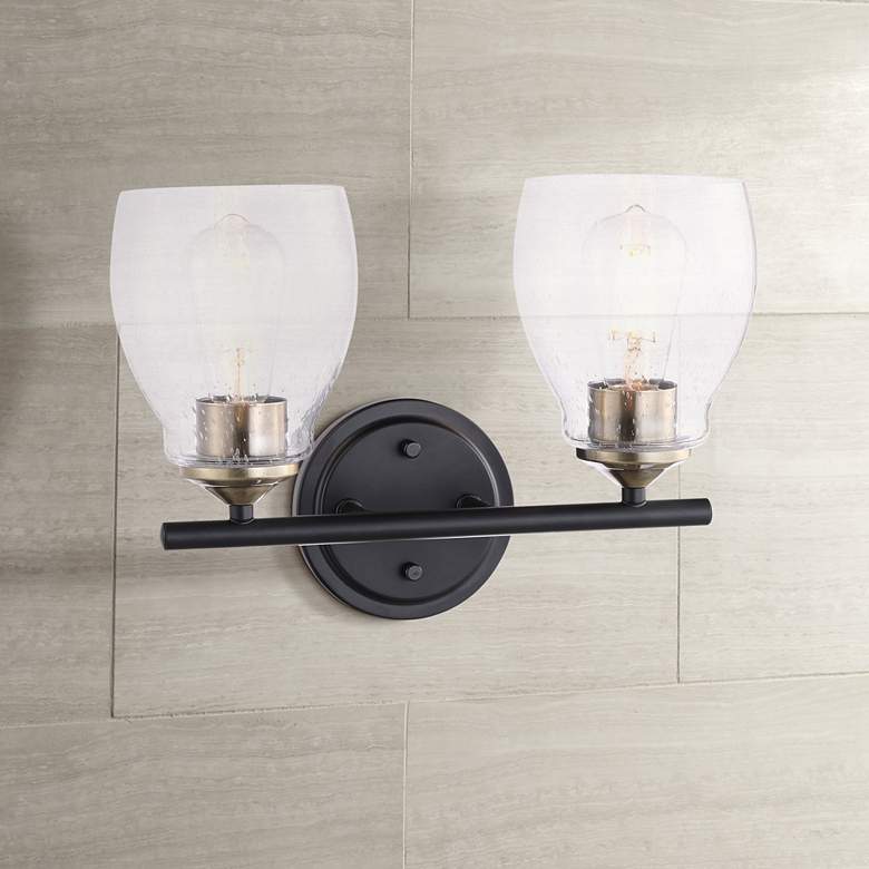 Image 1 Winsley 10" High Coal Stained Brass 2-Light Wall Sconce