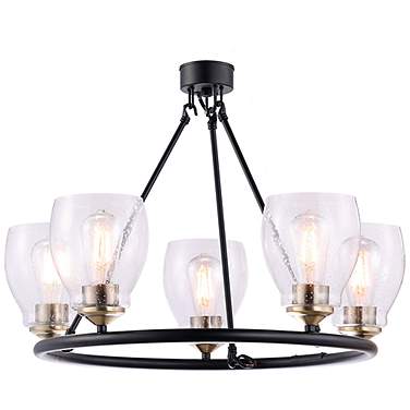 Winsley 24"W Coal Black and Stained Brass 5-Light Chandelier