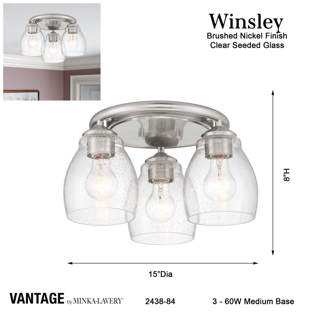 WINSLEY - 3 LIGHT SEMI FLUSH