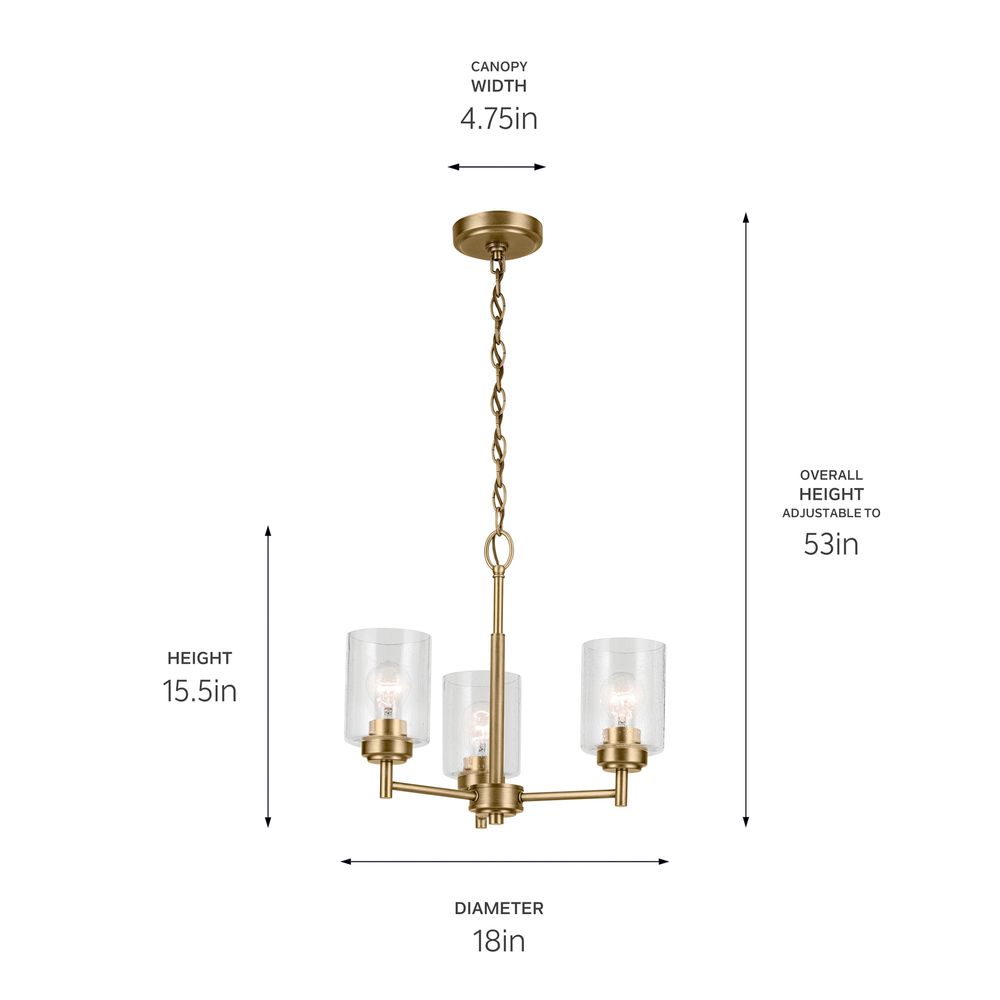 Winslow 15.5" 3-Light Chandelier in Natural Brass