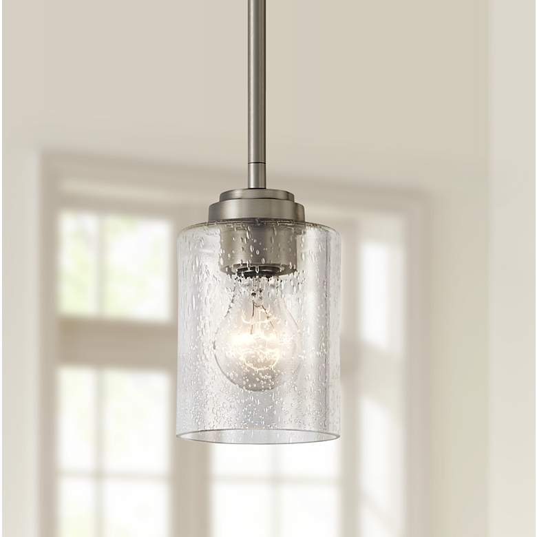 Image 1 Winslow 4 1/4" Wide Brushed Nickel Seeded Glass Mini Pendant