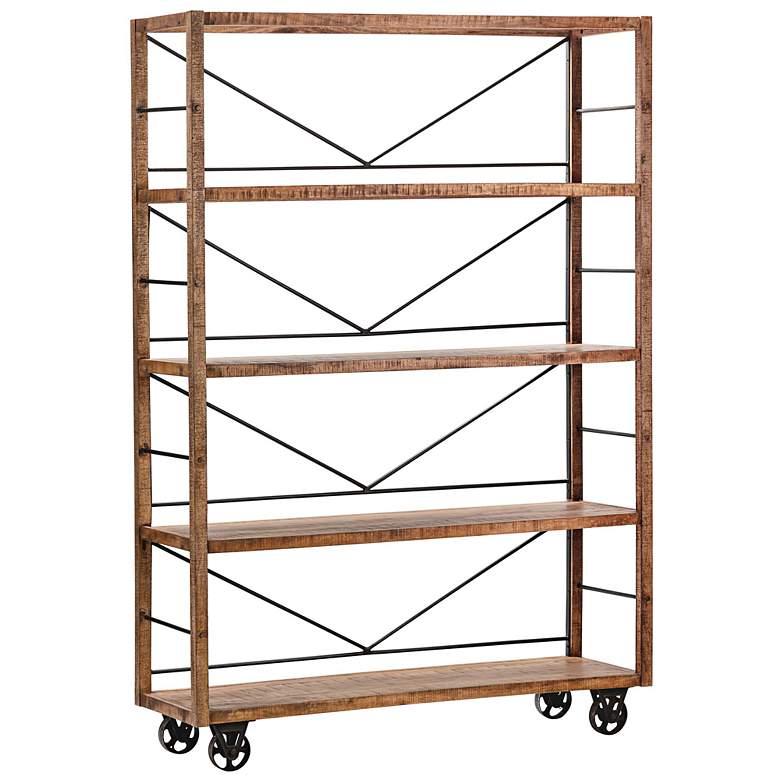 Image 4 Winslow 60" Wide Stained Brown Wood 4-Shelf Bookshelf more views