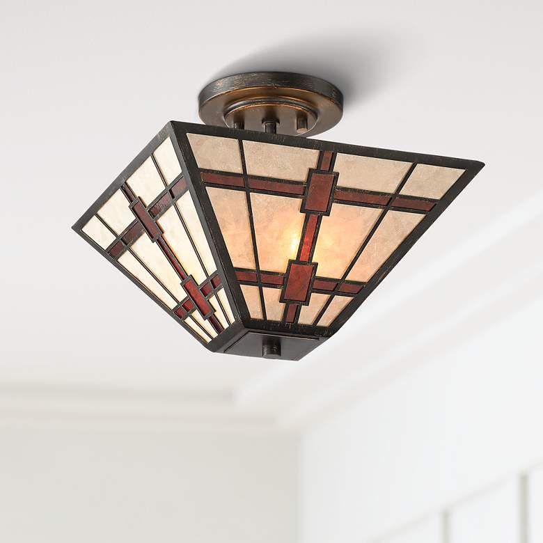 Image 1 Winston 14" Wide Bronze and Mica Tiffany Style Ceiling Light