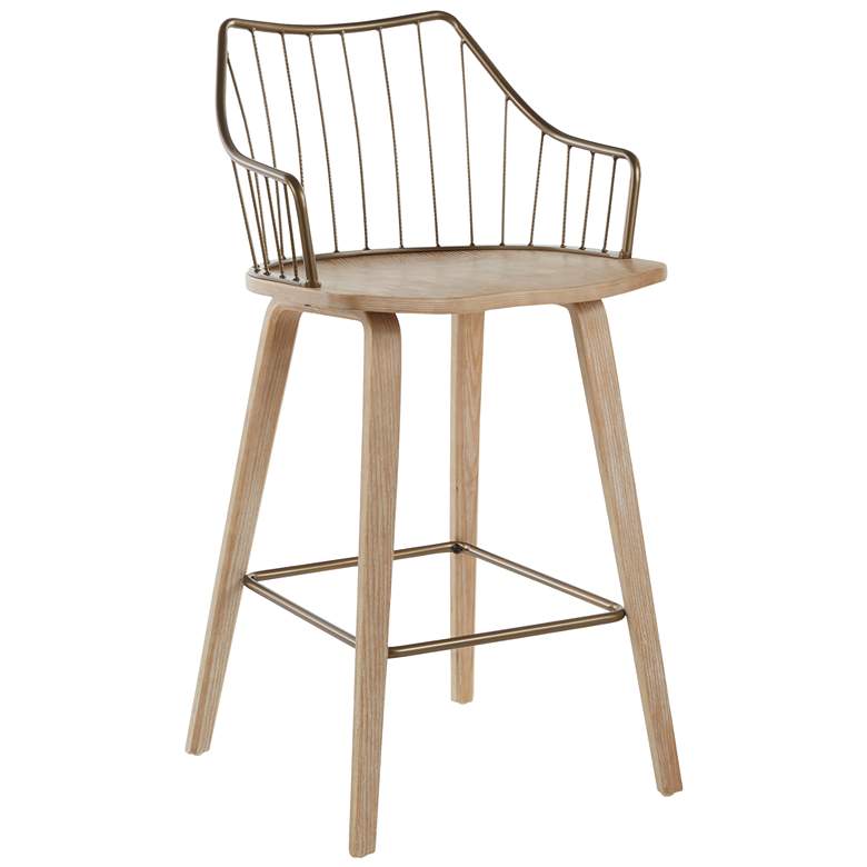 Image 1 Winston Counter Stool Whitewashed Wood Antique Copper Metal by LumiSource