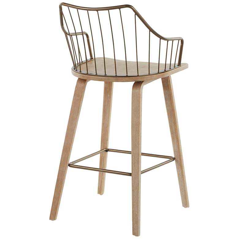 Image 3 Winston Counter Stool Whitewashed Wood Antique Copper Metal by LumiSource more views