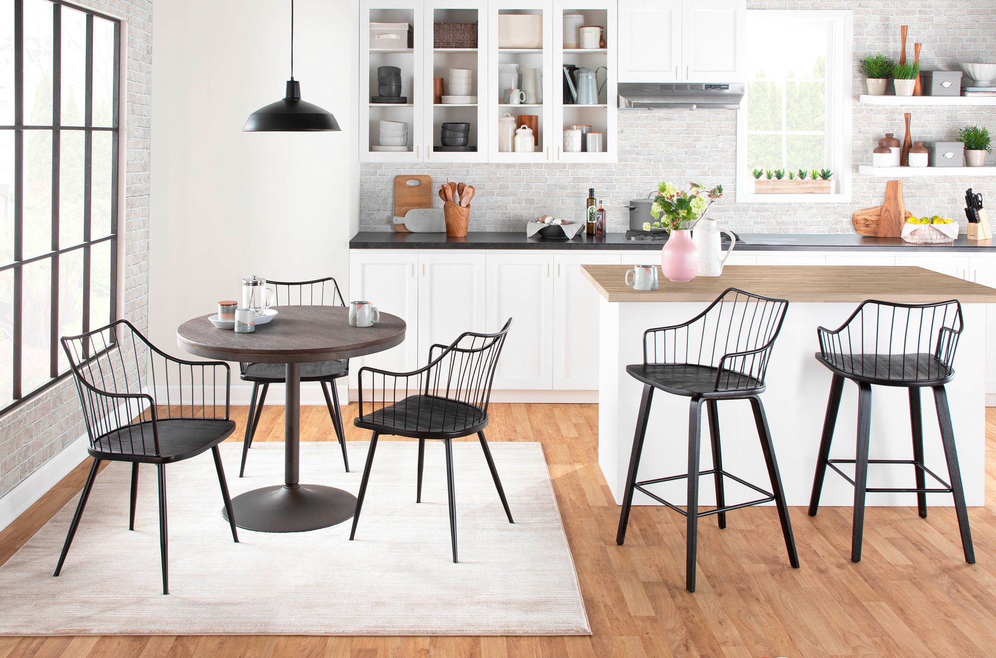 Winston Farmhouse Chair in Black Metal and Black Wood by LumiSource