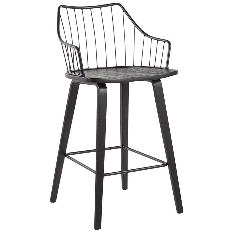 Image 1 Winston Farmhouse Counter Stool in Black Wood and Black Metal by LumiSource