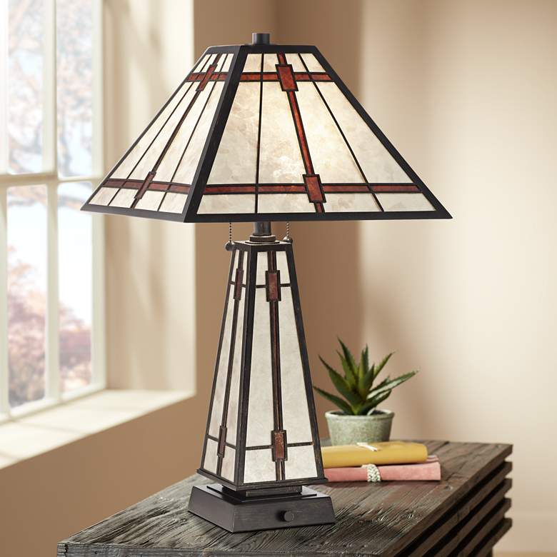 Image 1 Winston Mica Farmhouse Tiffany-Style Table Lamp with LED Night Light